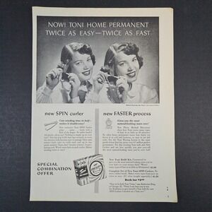 1949 Toni Home Permanent Spin‎ Curlers Vintage Print Ad Katherine Ring Twins